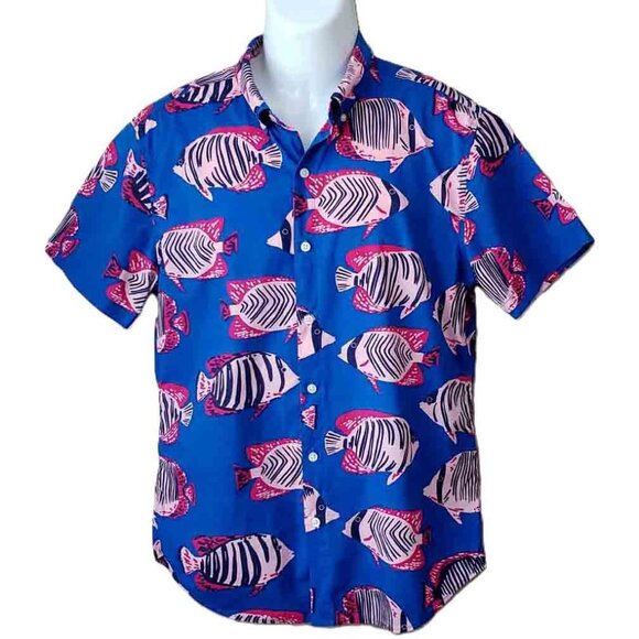 Bonobos Short Sleeve Shirt Multicolor Fish Pattern Men's Size Slim Fit Medium - Picture 1 of 2